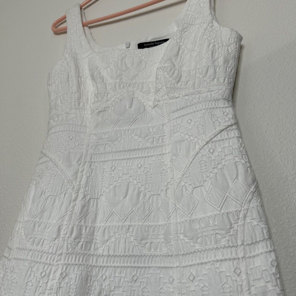 Nanette Lepore Womens Synthesizer Jacquard Scoop Neck A Line Dress White Size 2 - Picture 5 of 12